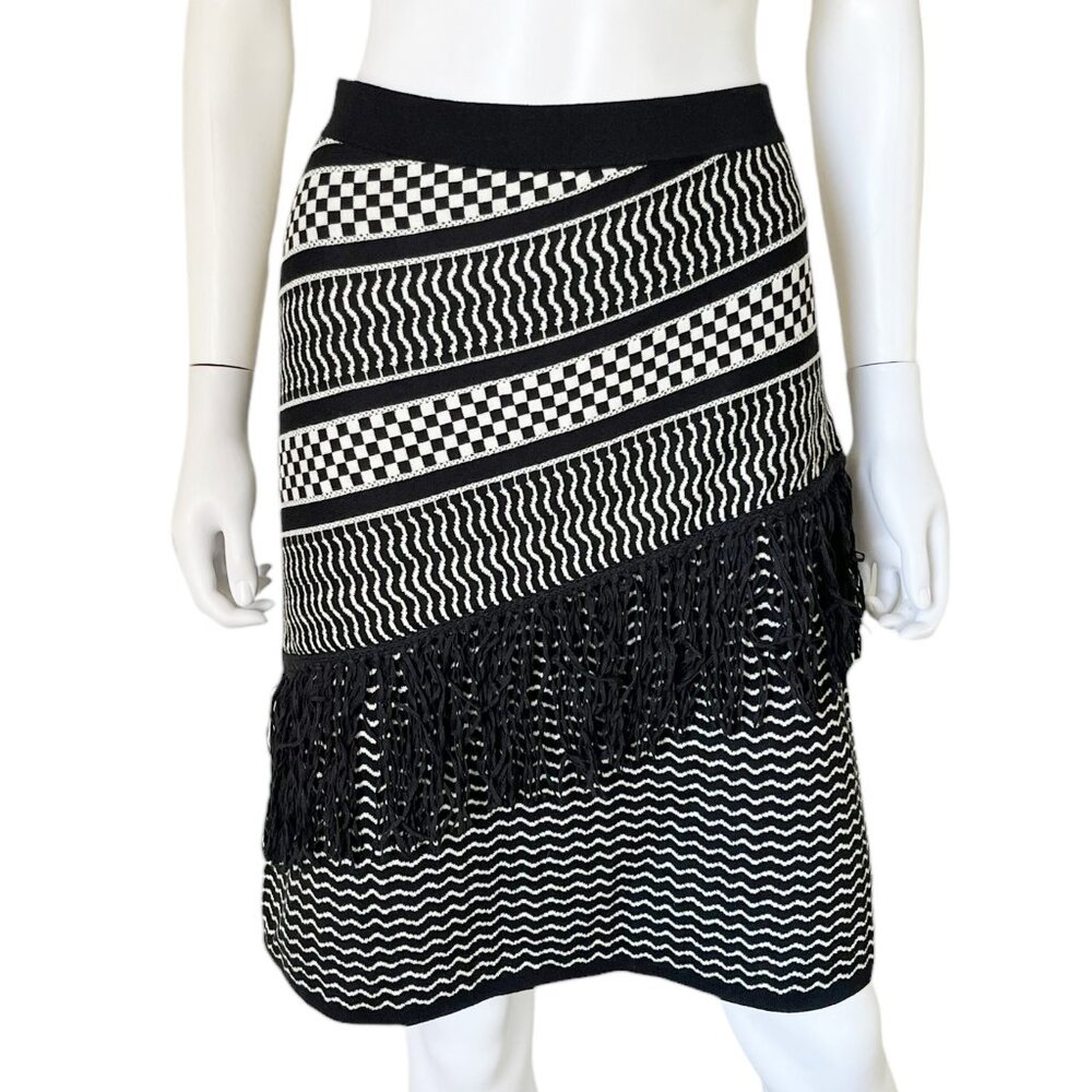 BCBGMaxAzria Black and White Pencil Fringe Skirt